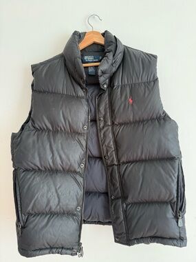 Ralph Lauren Black Men’s Puffer Vest with Red Polo Logo